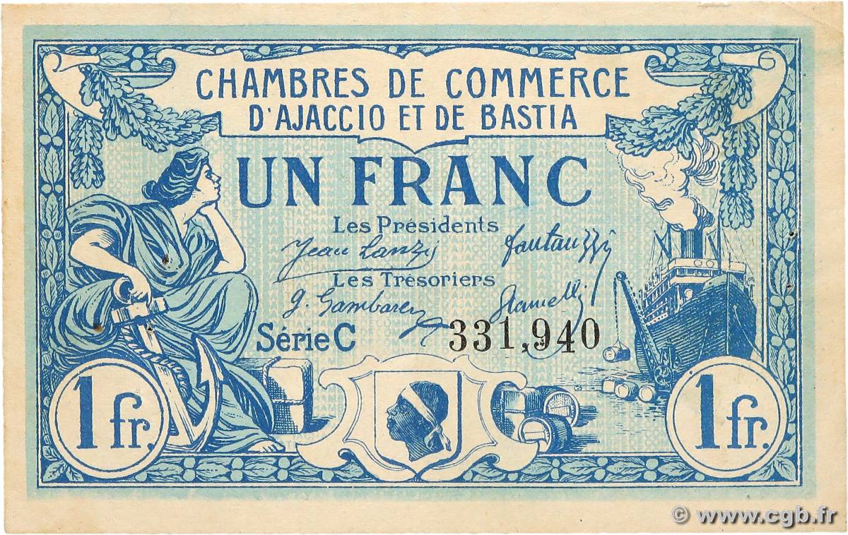 1 Franc FRANCE régionalisme et divers Ajaccio et Bastia 1920 JP.003.09 TTB+