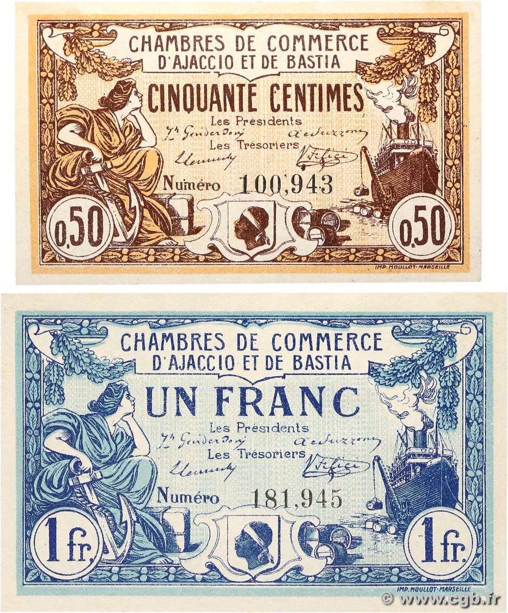 50 Centimes et 1 Franc Lot FRANCE régionalisme et divers Ajaccio et Bastia 1915 JP.003.01 et 02 SPL