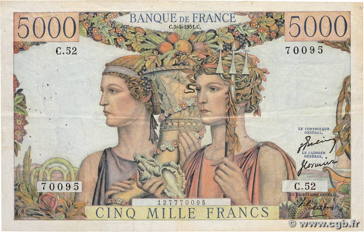 5000 Francs TERRE ET MER FRANCE  1951 F.48.04 TB+