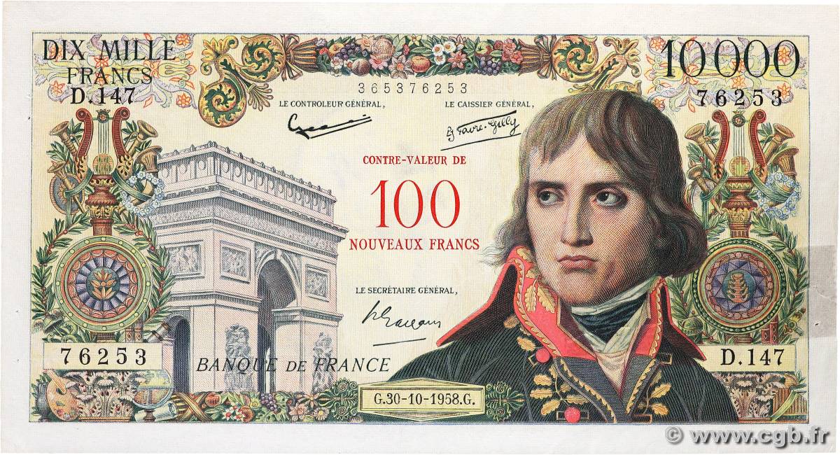 100 NF sur 10000 Francs BONAPARTE FRANCE  1958 F.55.01 TTB