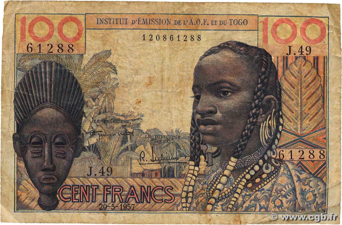 100 Francs FRENCH WEST AFRICA  1957 P.46 SGE