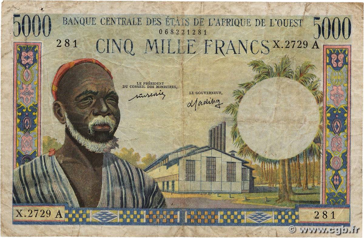 5000 Francs ÉTATS DE L AFRIQUE DE L OUEST  1976 P.104Aj B+