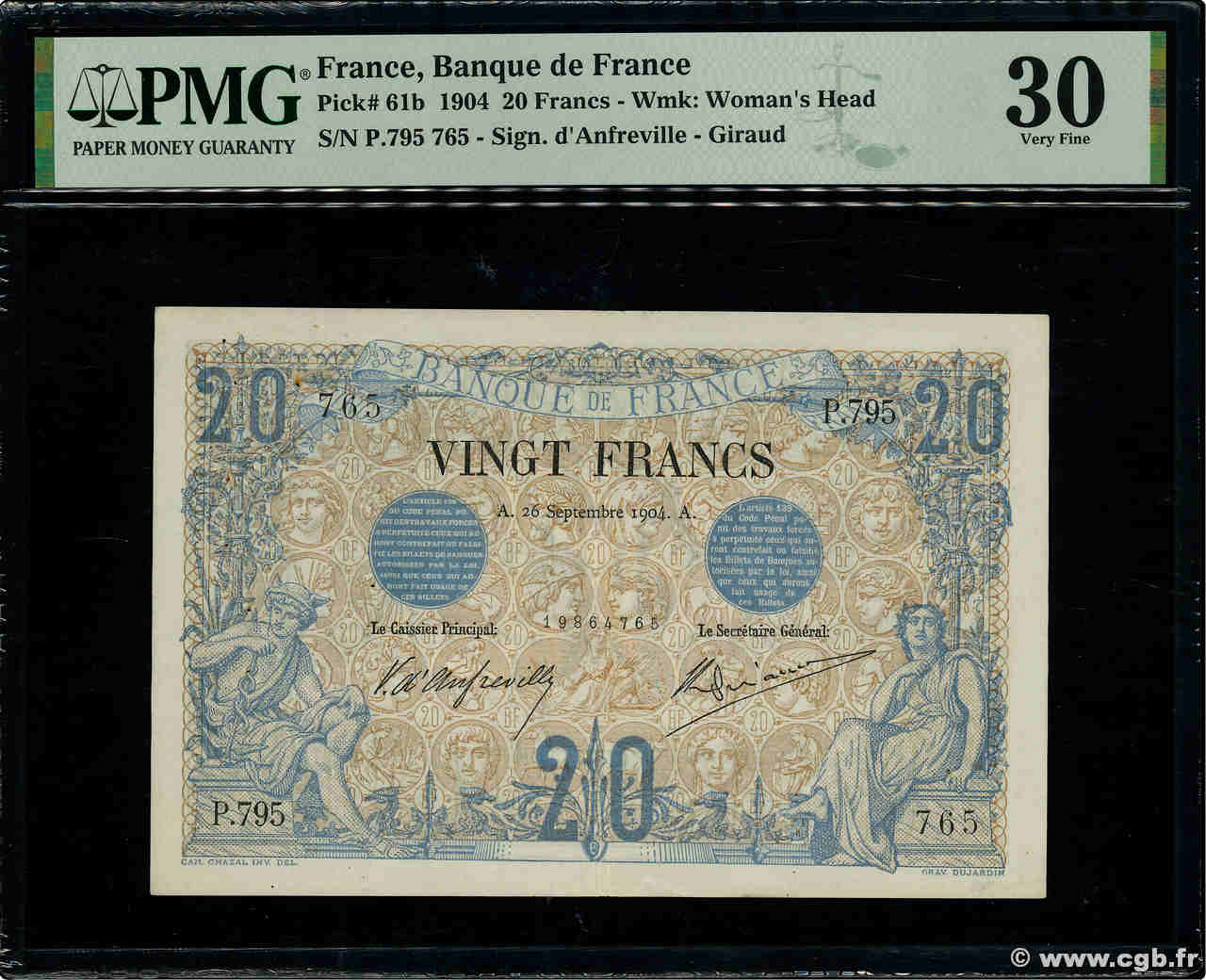 20 Francs NOIR FRANCE  1904 F.09.03 VF