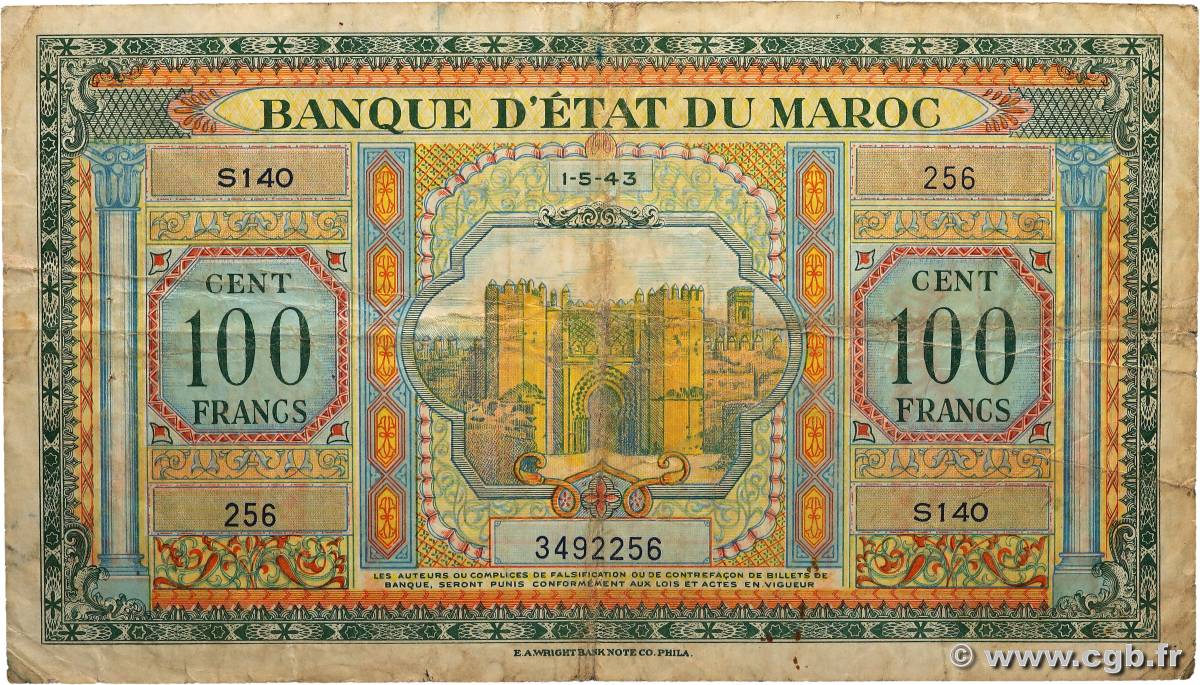 100 Francs MARUECOS  1943 P.27 BC