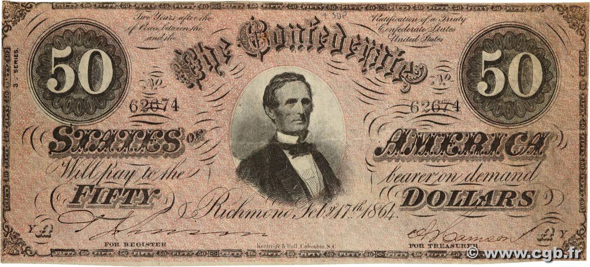 50 Dollars CONFEDERATE STATES OF AMERICA Richmond 1864 P.70 F+