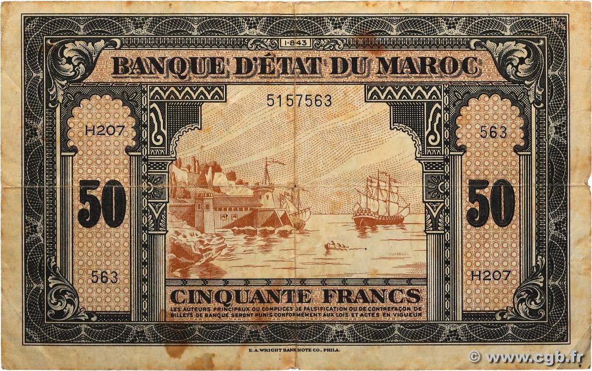 50 Francs MAROC  1943 P.26a TB