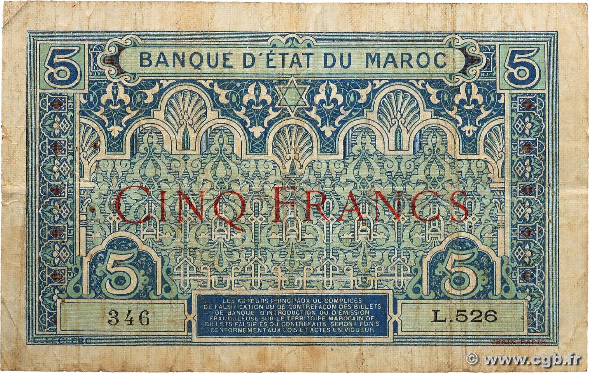 5 Francs MAROC  1921 P.08 B+