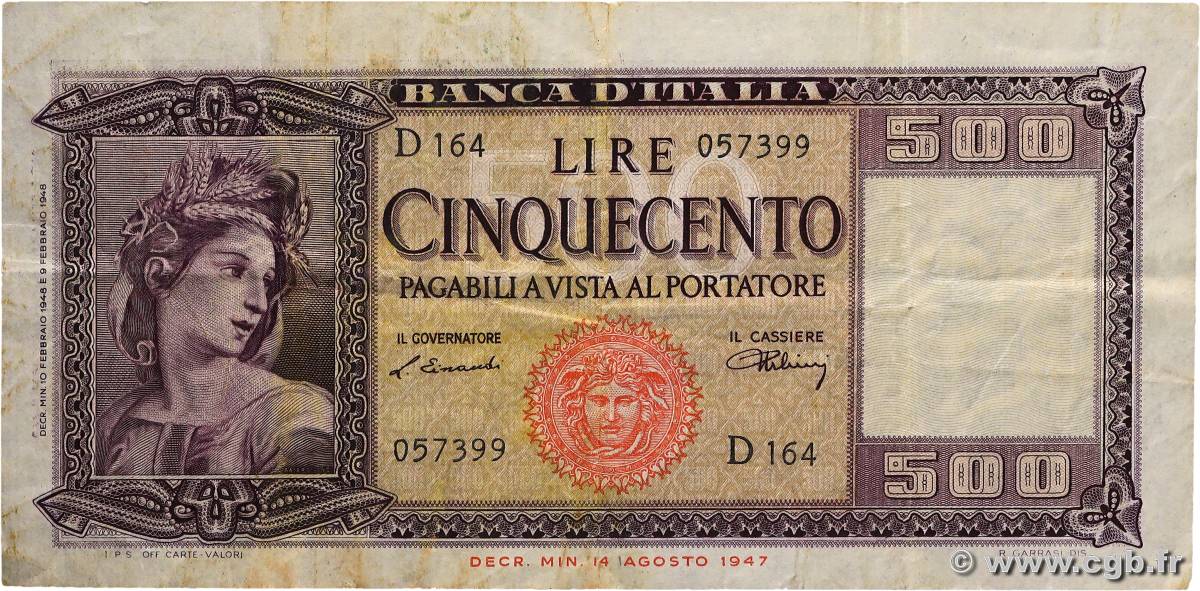 500 Lire ITALIA  1948 P.080a BC+