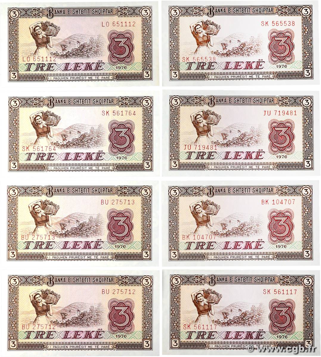 3 Lekë Lot ALBANIA  1976 P.41a UNC