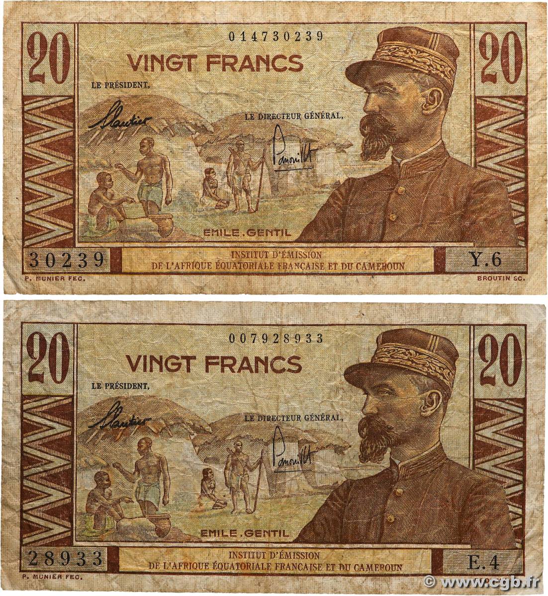 20 Francs Émile Gentil Lot AFRIQUE ÉQUATORIALE FRANÇAISE  1957 P.30 fS