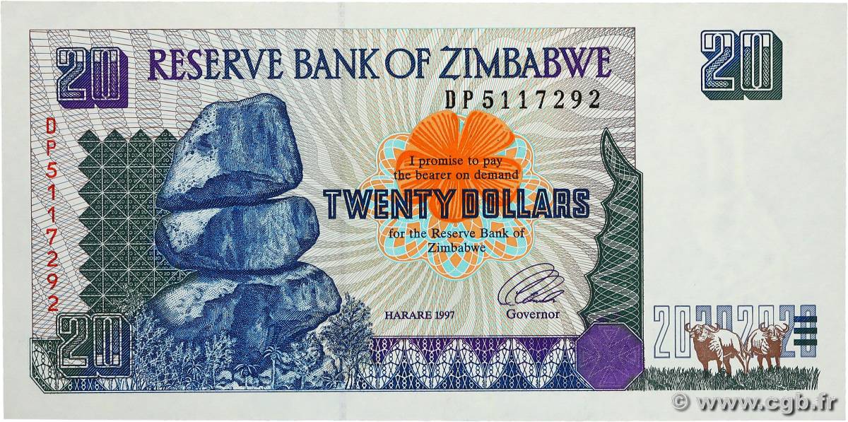 20 Dollars ZIMBABWE  1997 P.07a SPL