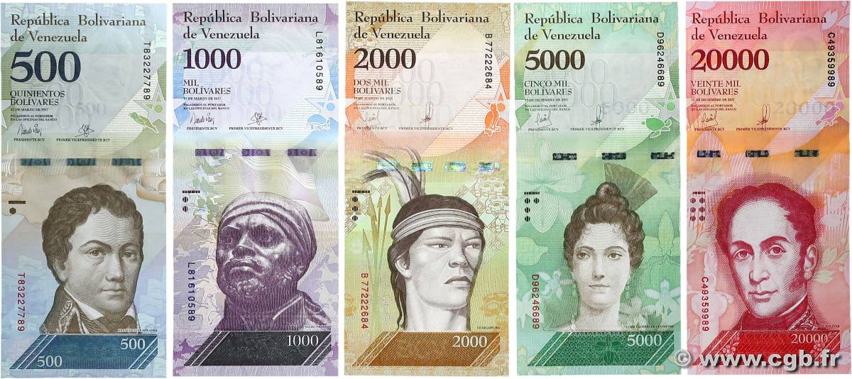 500 Bolivares Lot VENEZUELA  2016 P.094b à P.097c, P.099c FDC