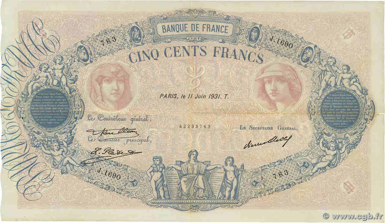 500 Francs BLEU ET ROSE FRANCE  1931 F.30.34 pr.SUP