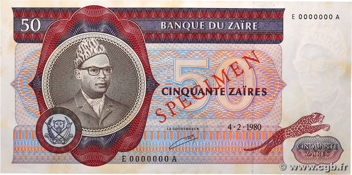 50 Zaïres Spécimen ZAIRE  1980 P.25s XF+