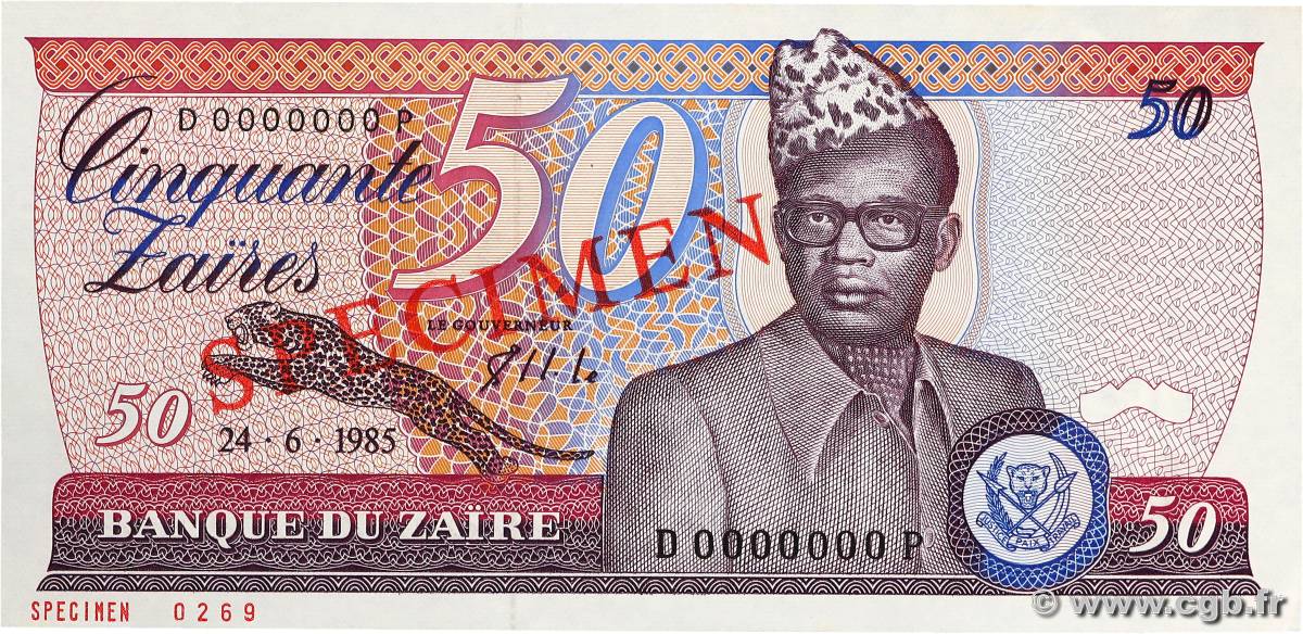 50 Zaïres Spécimen ZAIRE  1985 P.28bs q.FDC