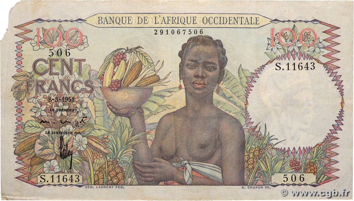 100 Francs FRENCH WEST AFRICA  1951 P.40 BB