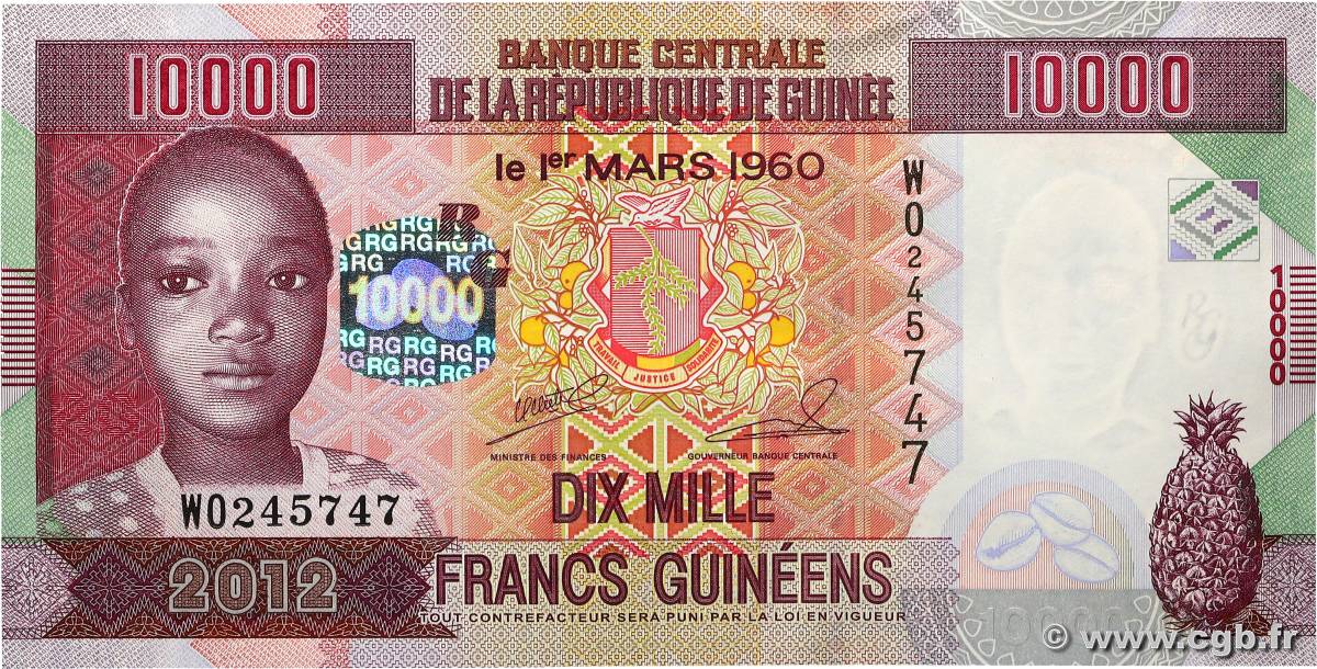 10000 Francs GUINEA  2012 P.46 SC+