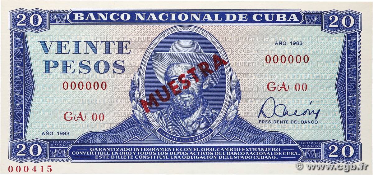 20 Pesos Spécimen CUBA  1983 P.105cs UNC