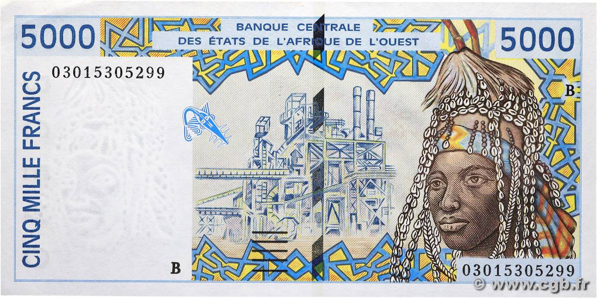 5000 Francs WEST AFRICAN STATES  2003 P.213Bm XF+