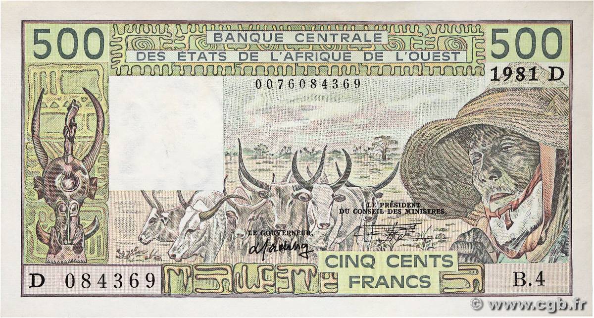 500 Francs ÉTATS DE L AFRIQUE DE L OUEST  1981 P.405Db pr.NEUF