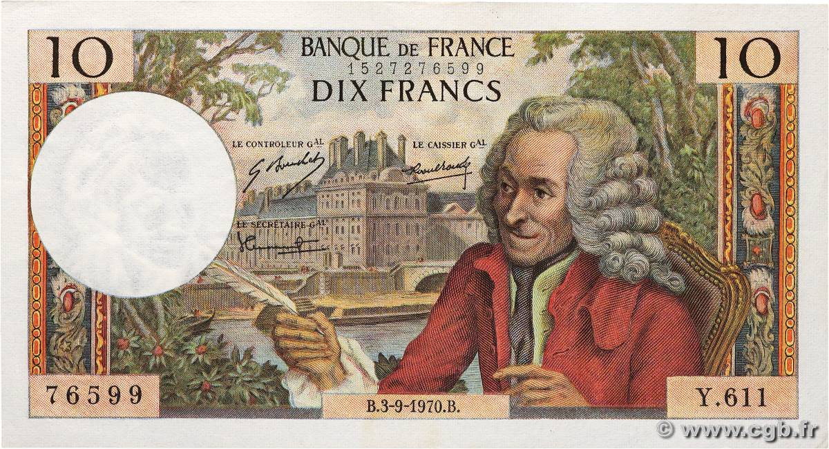 10 Francs VOLTAIRE FRANCE  1970 F.62.46 SUP