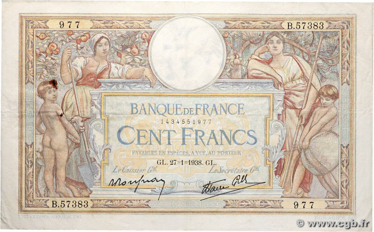 536264 100 Francs LUC OLIVIER MERSON type modifié FRANCE 1938 F.25.09 536264 ...