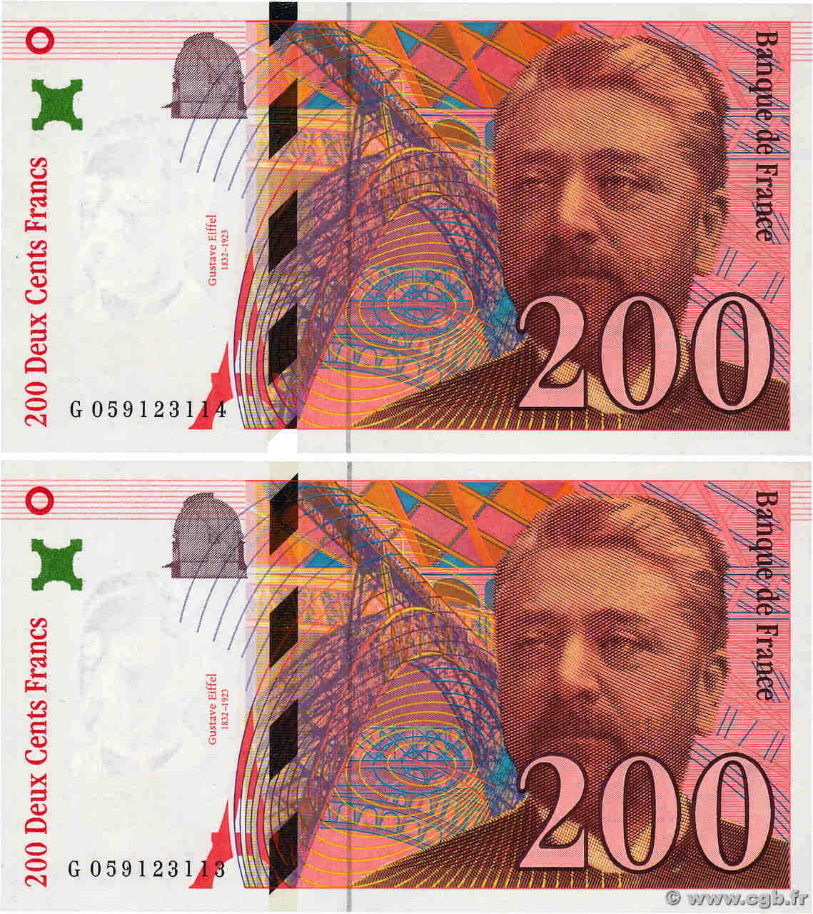 200 Francs EIFFEL Consécutifs FRANCE  1997 F.75.04b UNC