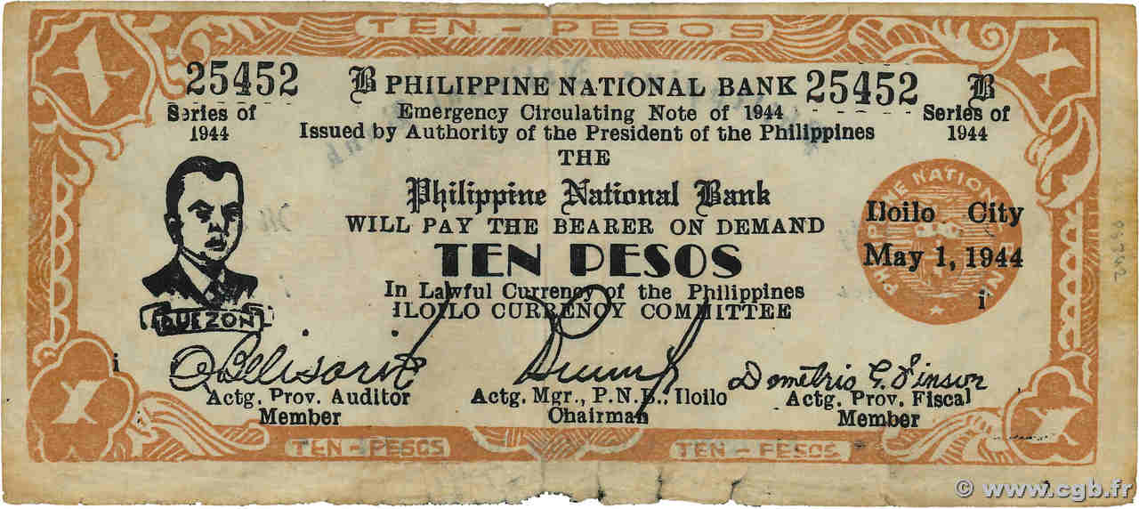 10 Pesos PHILIPPINES  1944 PS.342 TB