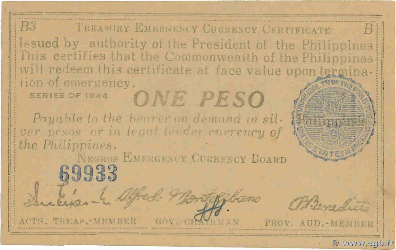 1 Peso FILIPPINE  1944 PS.670 FDC