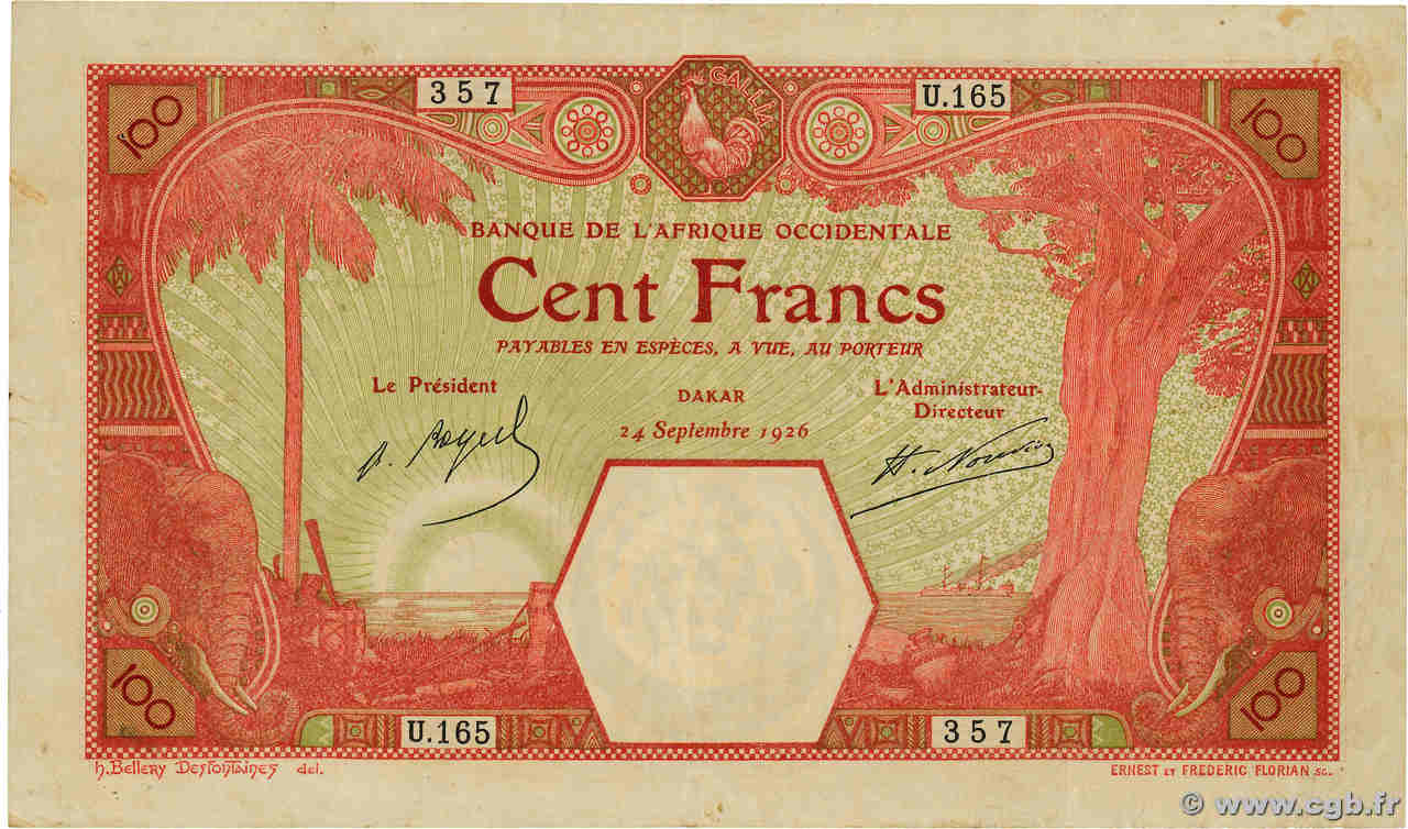 100 Francs DAKAR FRENCH WEST AFRICA Dakar 1926 P.11Bb SS
