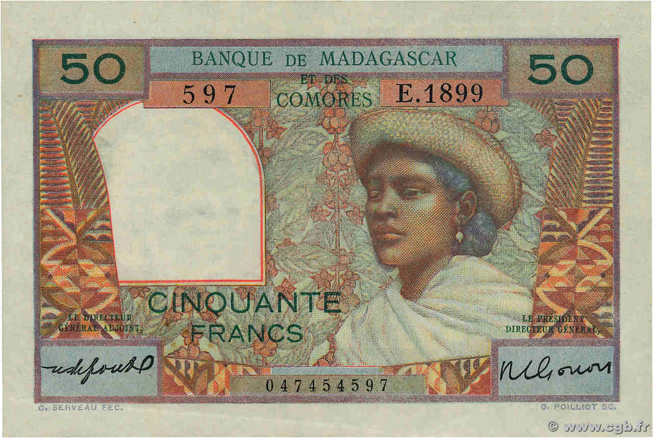 50 Francs MADAGASCAR  1951 P.045b SUP+