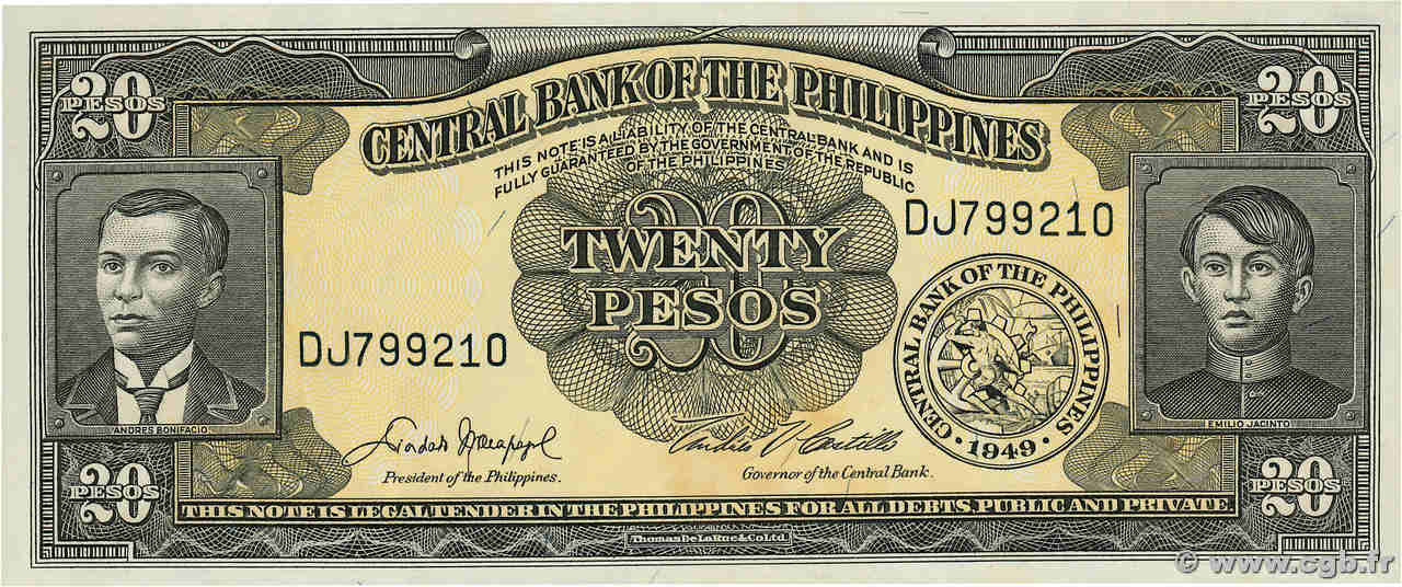 20 Pesos PHILIPPINES  1949 P.137d UNC