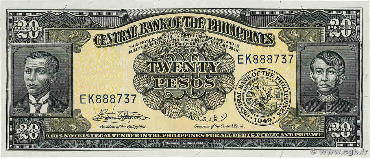 20 Pesos PHILIPPINES  1949 P.137e UNC