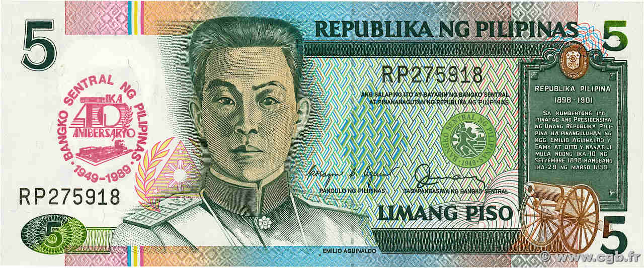 5 Pesos Commémoratif PHILIPPINES  1989 P.177a UNC