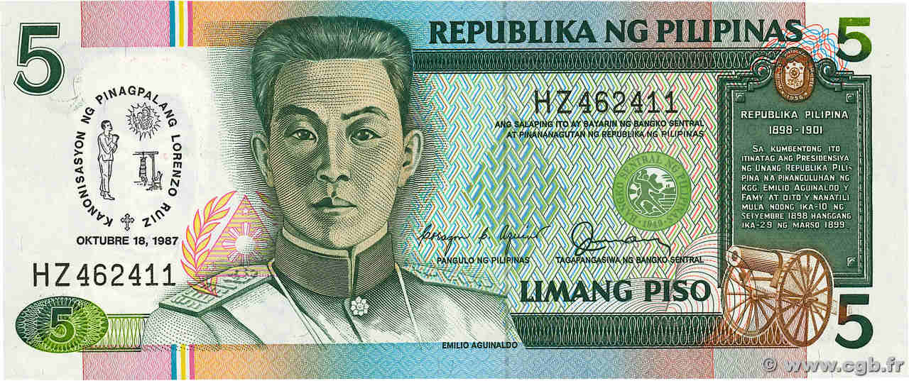 5 Pesos PHILIPPINES  1987 P.176a UNC