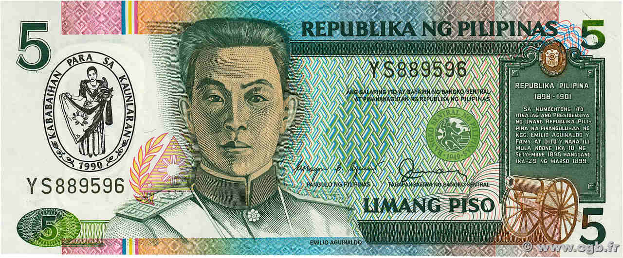 5 Pesos Commémoratif PHILIPPINES  1990 P.178a UNC