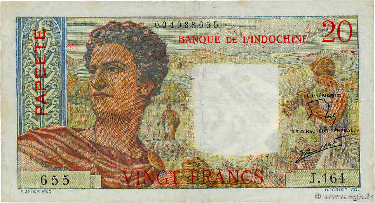 20 Francs TAHITI  1960 P.21c q.BB