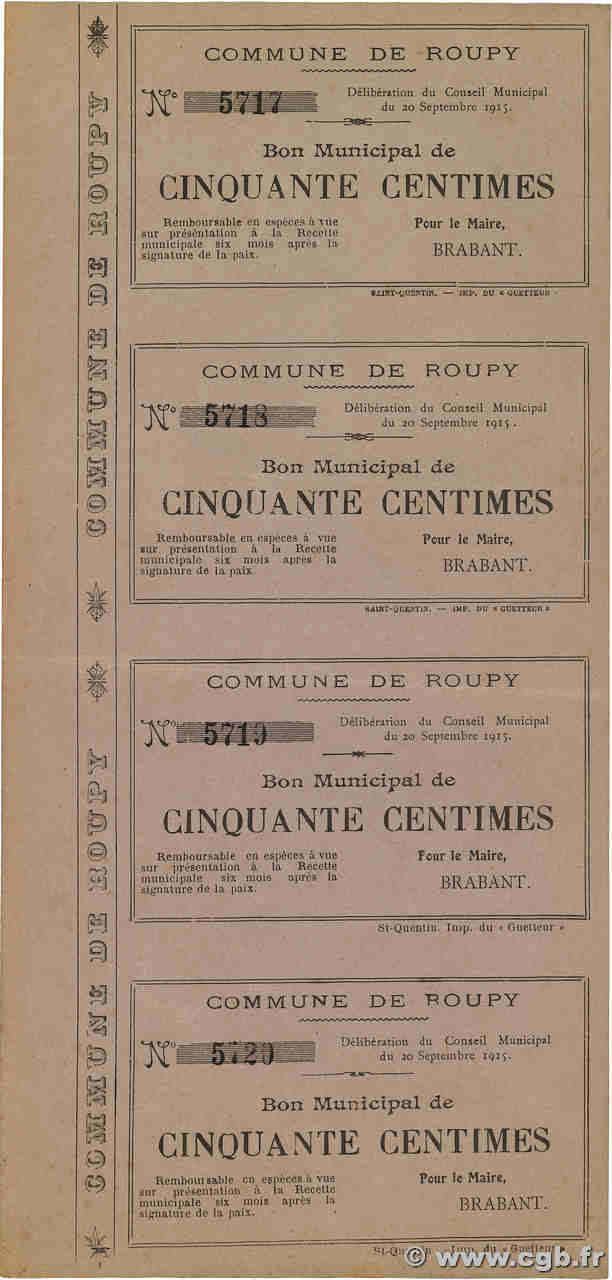 50 Centimes Planche FRANCE regionalism and various Roupy 1915 JP.02-1956 XF