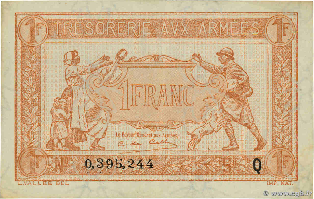 1 Franc TRÉSORERIE AUX ARMÉES 1919 FRANCIA  1919 VF.04.04 SPL