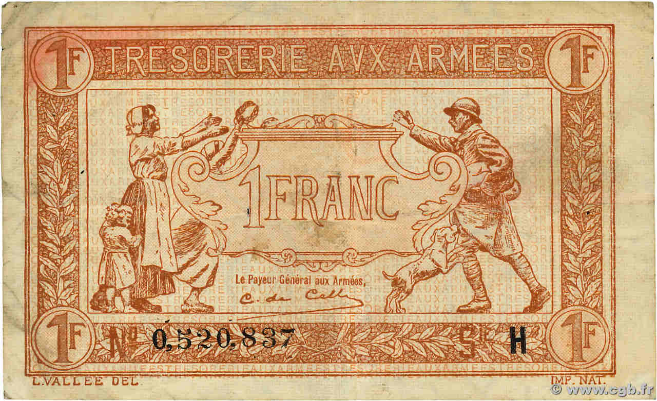 1 Franc TRÉSORERIE AUX ARMÉES 1917 FRANCIA  1917 VF.03.08 MBC