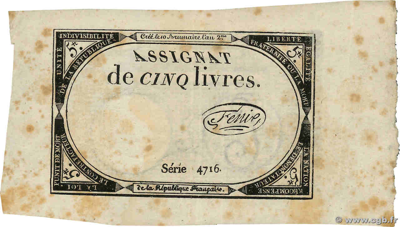 5 Livres FRANCIA  1793 Ass.46a MBC+