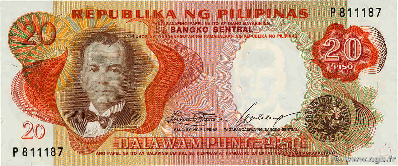 20 Piso PHILIPPINES  1969 P.145a UNC