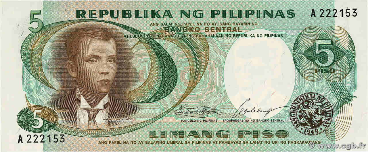 5 Piso PHILIPPINES  1969 P.143a UNC