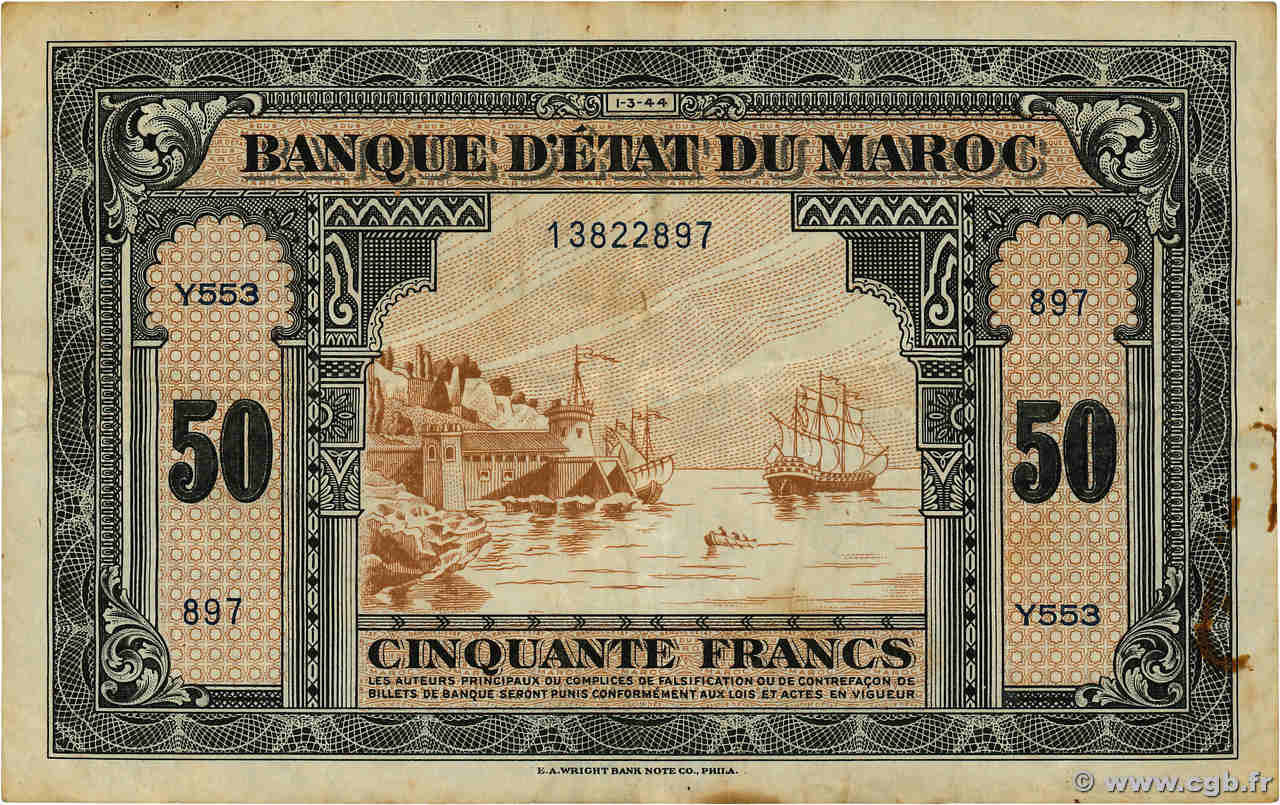 50 Francs MAROC  1944 P.26b TB