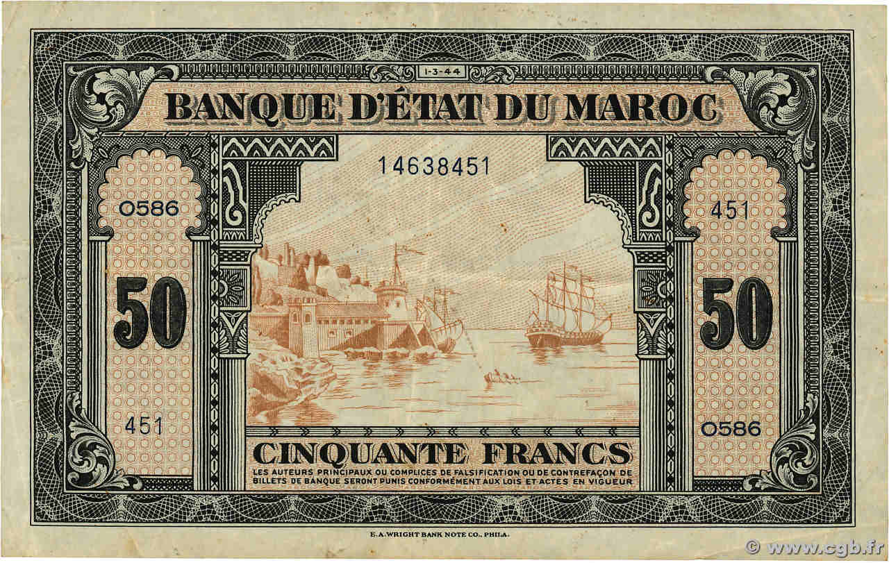 50 Francs MAROC  1944 P.26b TB+