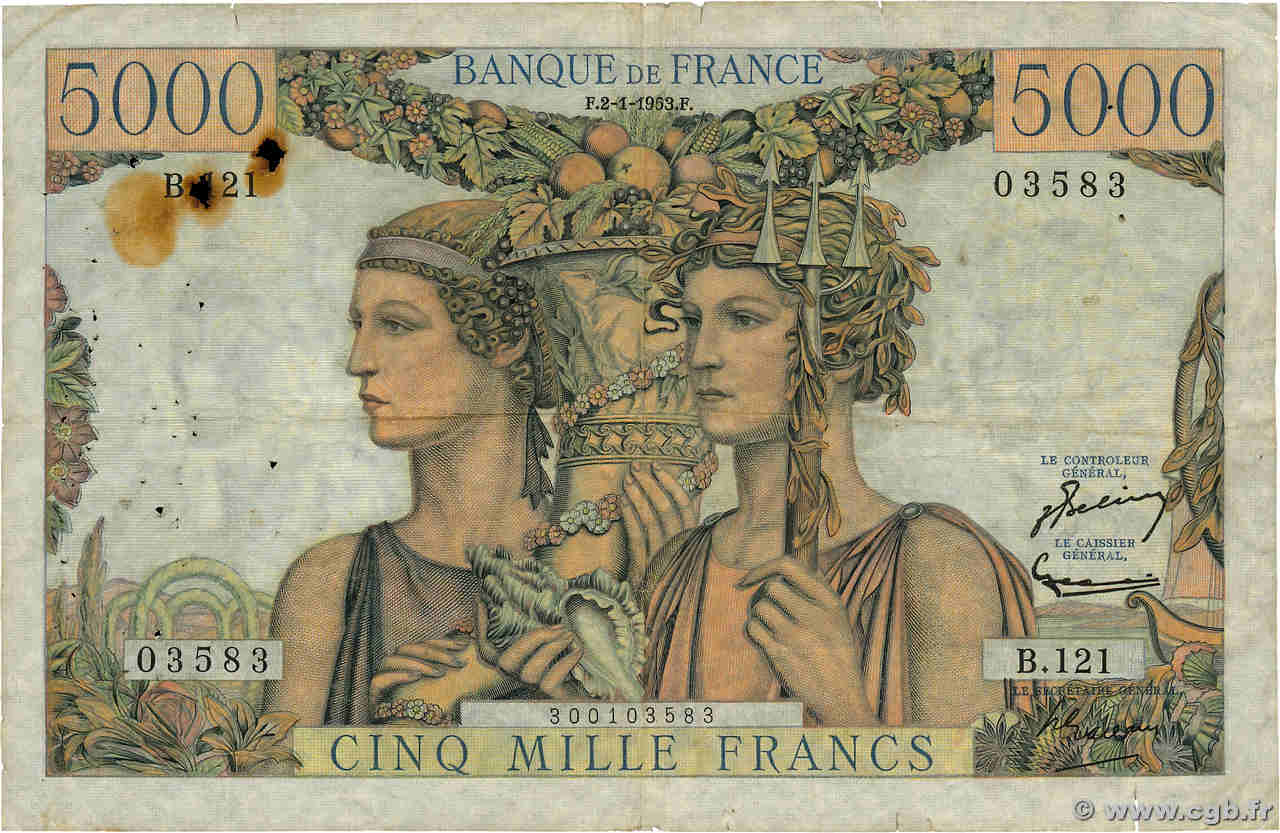 5000 Francs TERRE ET MER FRANCE  1953 F.48.08 F