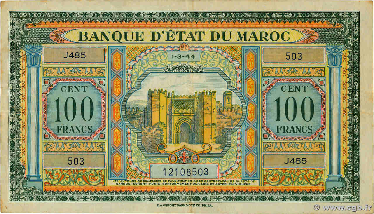 100 Francs MAROC  1944 P.27 TTB