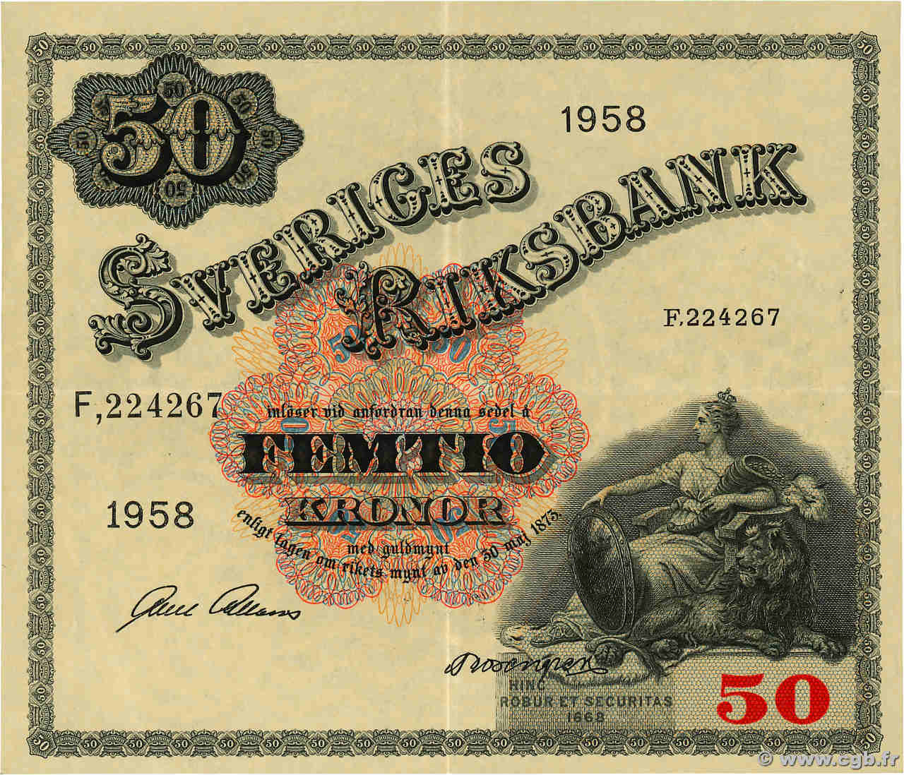 50 Kronor SUÈDE  1958 P.44d EBC