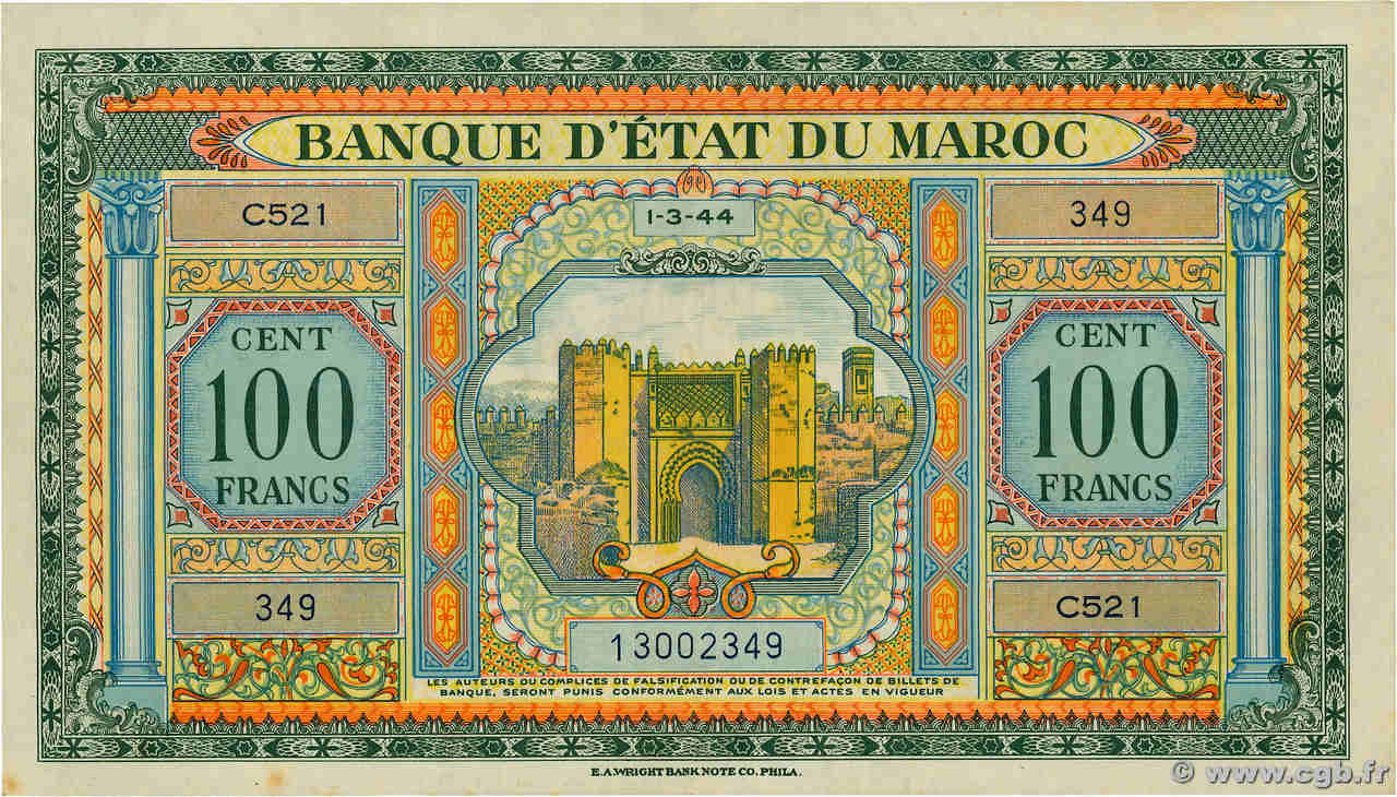 100 Francs MAROC  1944 P.27 pr.SUP