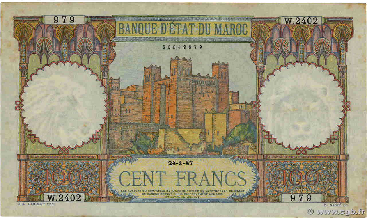 100 Francs MAROC  1947 P.20 TTB